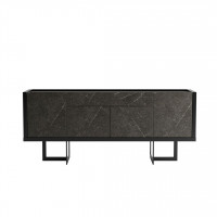 Manhattan Comfort 1023852 Celine 70.86 Buffet Stand with Push to Open Doors and Steel Legs in Black and Black Marble